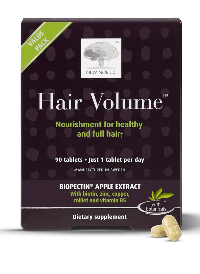 NEW NORDIC Hair Volume Tablets, 3000 mcg Biotin & Biopectin Apple Extract, Hair Vitamins to Support Natural Hair Growth for Thicker, Fuller Hair, for Men and Women, 90 Count (Pack of 1)