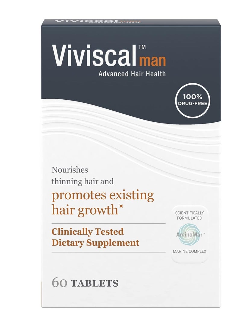 Viviscal Men's Hair Growth Supplements for Thicker, Fuller Hair Clinically Proven with Proprietary Collagen Complex, 60 Tablets - 1 Month Supply