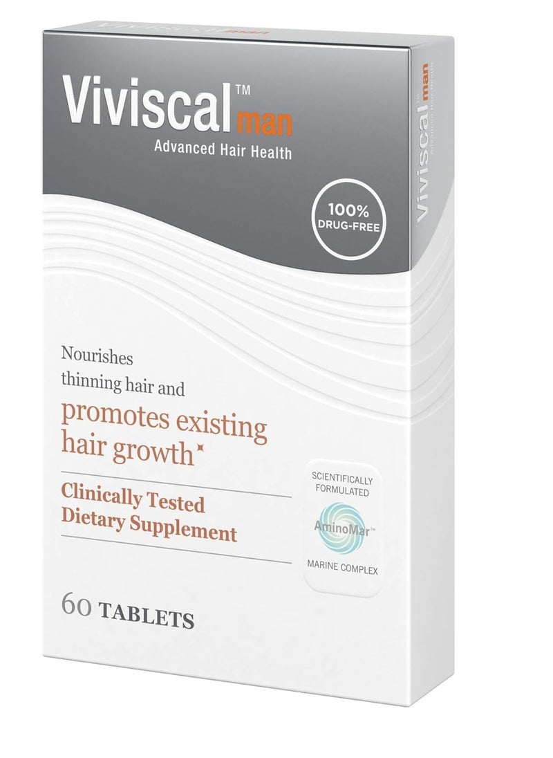 Viviscal Men's Hair Growth Supplements for Thicker, Fuller Hair Clinically Proven with Proprietary Collagen Complex, 60 Tablets - 1 Month Supply