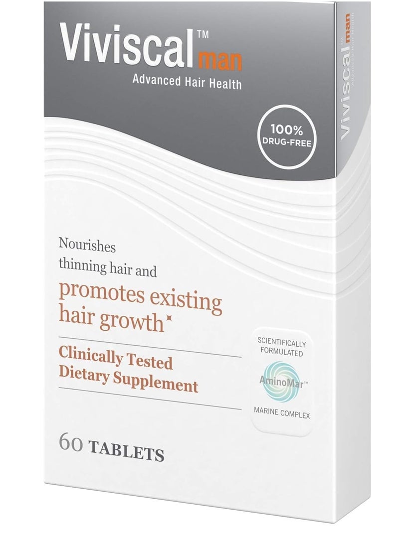 Viviscal Men's Hair Growth Supplements for Thicker, Fuller Hair Clinically Proven with Proprietary Collagen Complex, 60 Tablets - 1 Month Supply