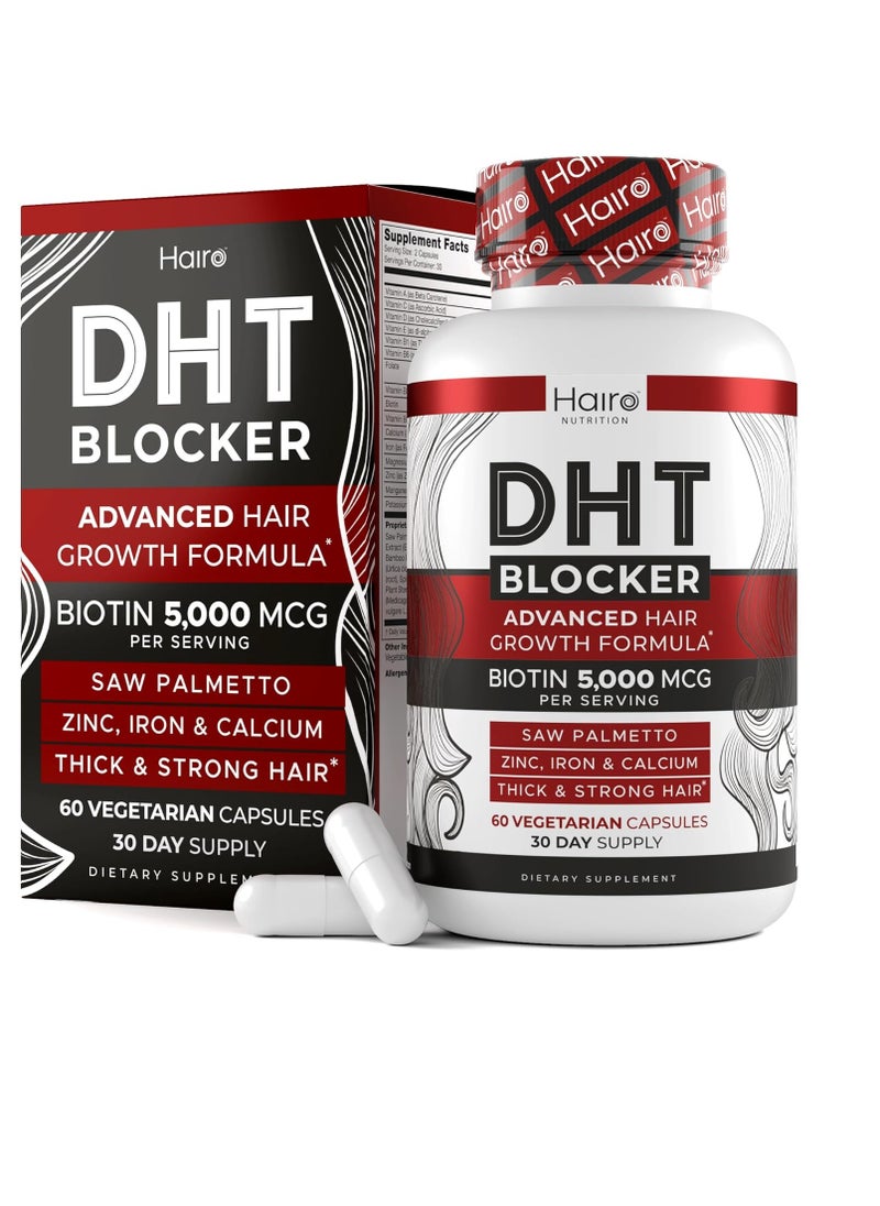 DHT Blocker Hair Growth Supplement - High Potency Biotin & Saw Palmetto for Hair Regrowth - Natural Hair Loss Treatments for Women & Men - Helps Stimulate Hair Follicle Growth