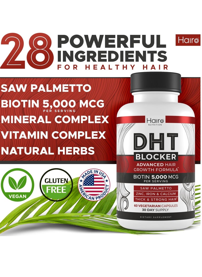 DHT Blocker Hair Growth Supplement - High Potency Biotin & Saw Palmetto for Hair Regrowth - Natural Hair Loss Treatments for Women & Men - Helps Stimulate Hair Follicle Growth