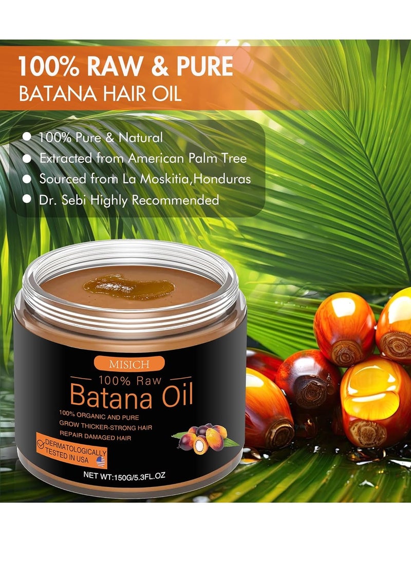 Raw Batana Oil for Hair Growth, 100% Natural Pure Dr. Sebi Batana Oil from Honduras, Unrefined Organic Batana Oil Hair Growth Oil for Prevent Hair Loss, Enhances Hair Thickness for Men & Women 5.3 oz