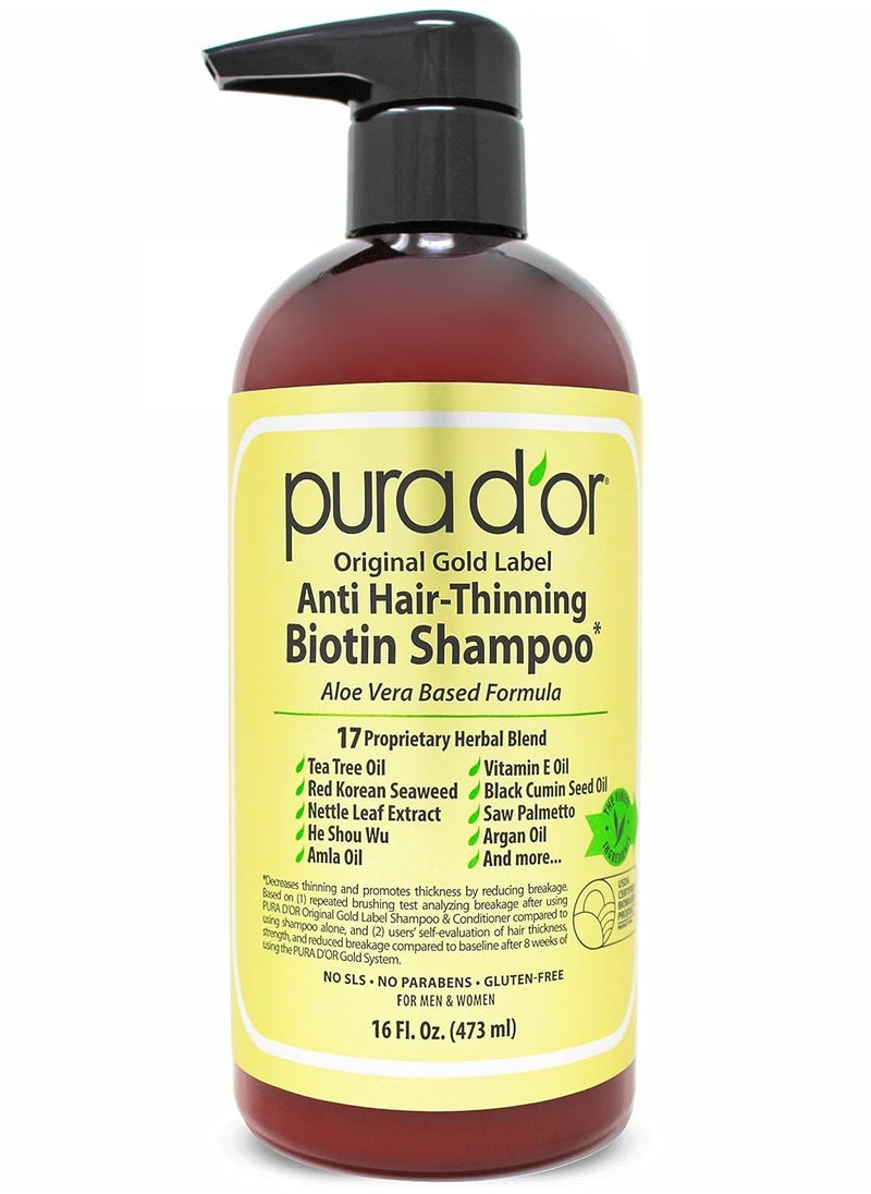 PURA D'OR Anti-Thinning Biotin Shampoo, Clinically Tested DHT Blocker & Scalp Therapy Energizing Scalp Serum Revitalizer (4oz) with Argan Oil, Biotin