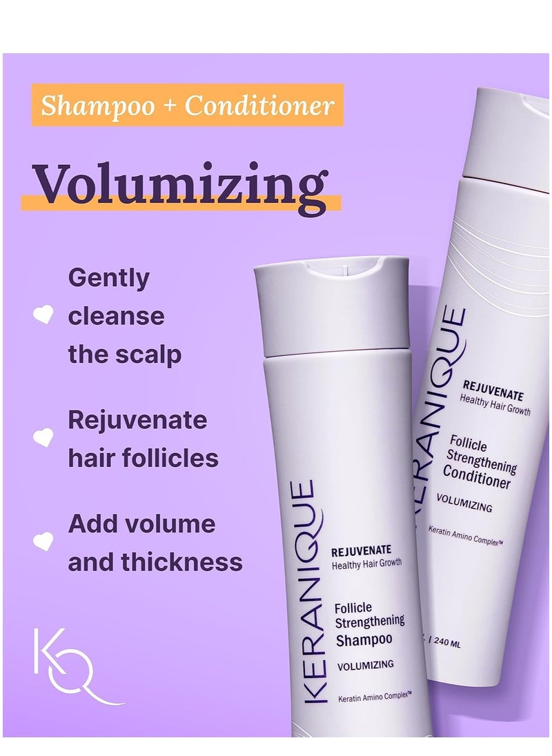 Keranique Hair Products Set for Thinning Hair - Volumizing Shampoo, Conditioner, Follicle Booster Serum, Spray for Fine Texture Boost, and Keratin Repair for Women