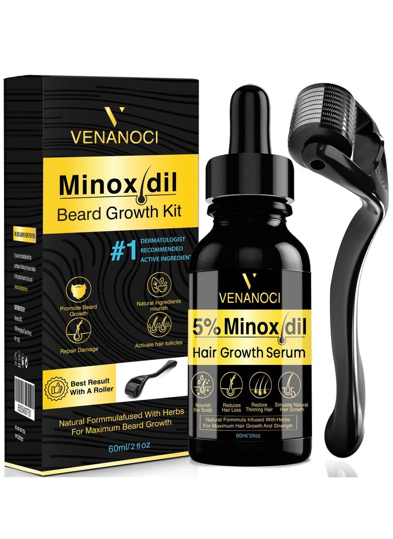 5% Minoxidil for Men Hair Growth Oil: Hair Regrowth Treatment for Scalp Hair Loss & Beard - Hair Growth Serum for Thicker, Longer, Fuller, Healthier Hair