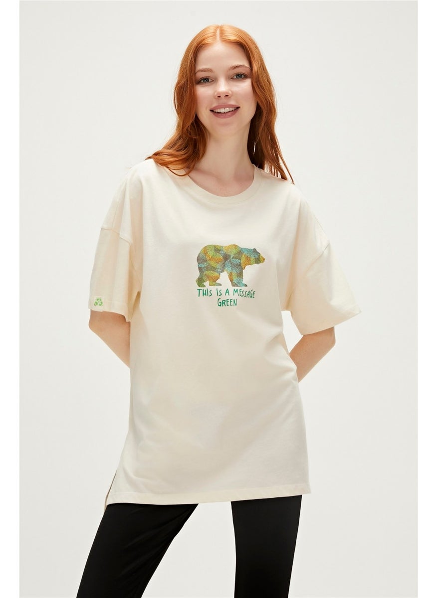 Re-Finger Recycle Marshmallow White T-Shirt Printed Women's T-Shirt10