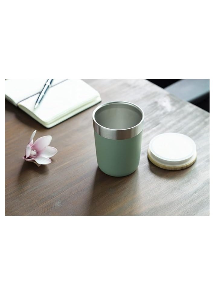 Hans Larsen Insulated Coffee Mug Stainless Steel Coffee Mug with Bamboo Lid Coffee Tumbler Insulated for Women Men Coffee Mug travel, Sustainable Coffee Mug Gift Green