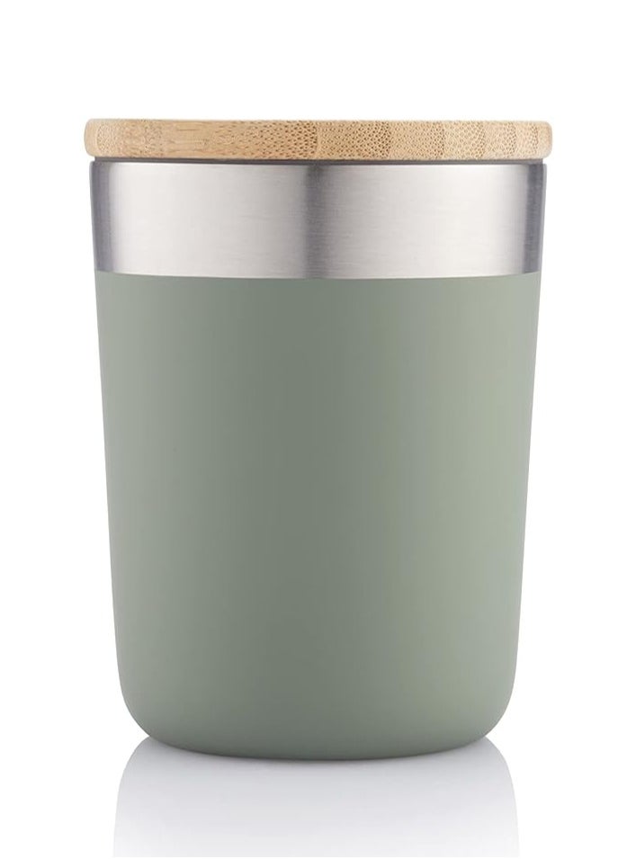Hans Larsen Insulated Coffee Mug Stainless Steel Coffee Mug with Bamboo Lid Coffee Tumbler Insulated for Women Men Coffee Mug travel, Sustainable Coffee Mug Gift Green