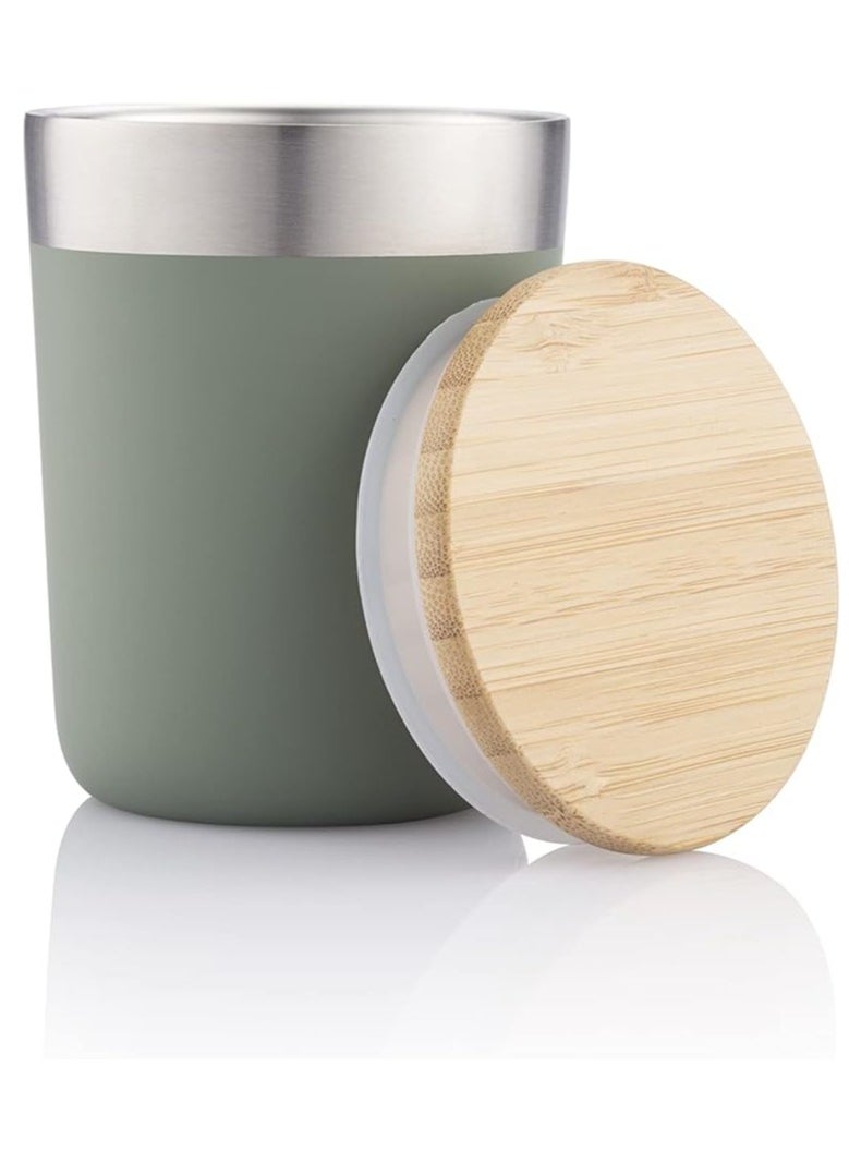 Hans Larsen Insulated Coffee Mug Stainless Steel Coffee Mug with Bamboo Lid Coffee Tumbler Insulated for Women Men Coffee Mug travel, Sustainable Coffee Mug Gift Green