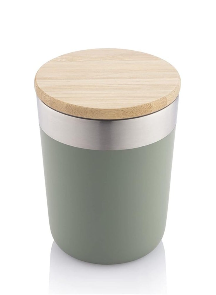 Hans Larsen Insulated Coffee Mug Stainless Steel Coffee Mug with Bamboo Lid Coffee Tumbler Insulated for Women Men Coffee Mug travel, Sustainable Coffee Mug Gift Green