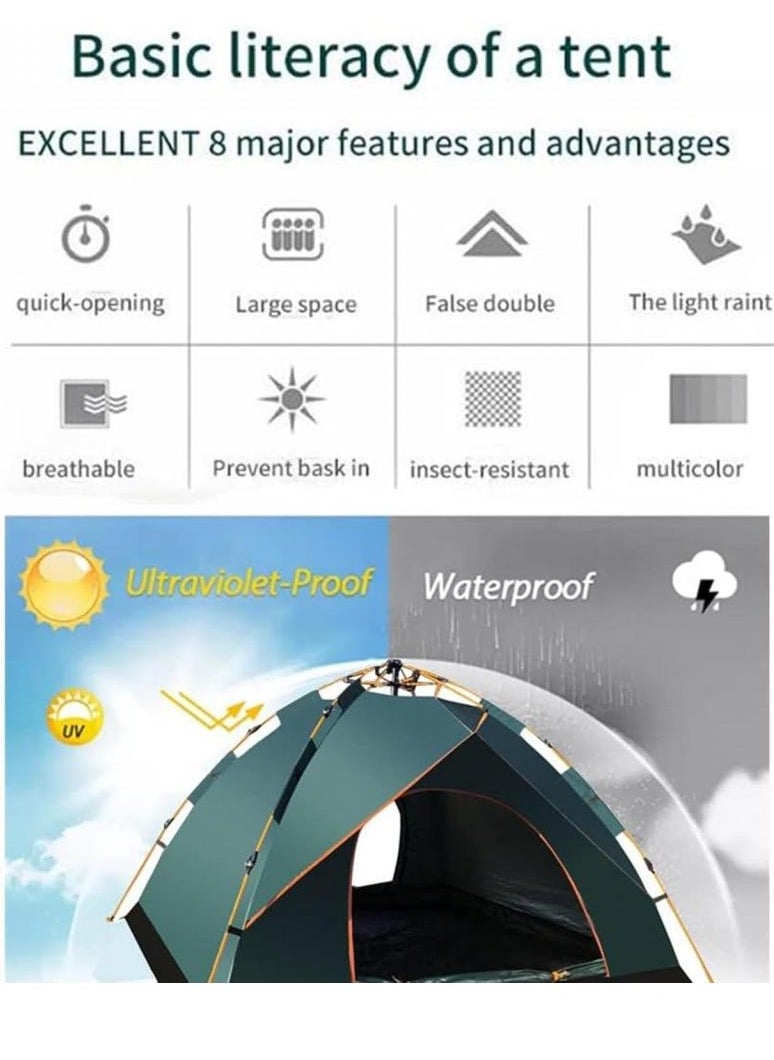 Pop Up Tent Double Doors Frame Garden Picnic Hiking Tent Light and Practical Popup Tent Waterproof for Camping for 3-4 People 200 * 200 * 135cm