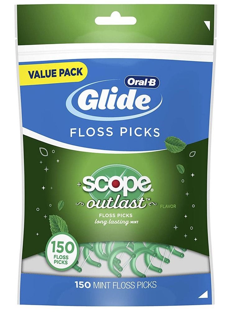 Glide Complete With Scope Outlast Mint Flavour Floss Picks 150 Count