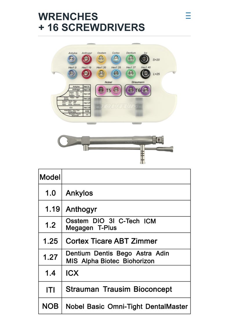 Dental Implant ScrewDriver, Colorful Torque Wrench Ratchet 10-70NCM, with 16pcs ScrewDriver Universal Restoration Repair Tools Kit