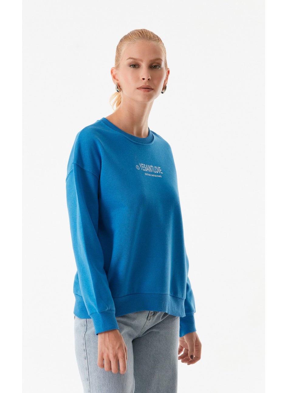 Text Printed Crew Neck Sweatshirt