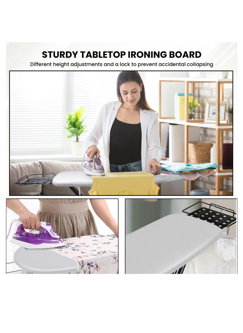 Heavy-Duty Large Ironing Board with Safety Iron Rest, Heat-Resistant Cover, Storage Tray, Adjustable Height, and Foldable Steel Double-Leg Design – Perfect for Home, Laundry Room, (12x36 Inches)