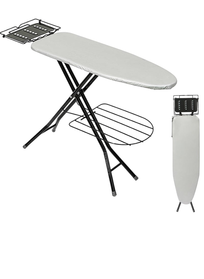 Heavy-Duty Large Ironing Board with Safety Iron Rest, Heat-Resistant Cover, Storage Tray, Adjustable Height, and Foldable Steel Double-Leg Design – Perfect for Home, Laundry Room, (12x36 Inches)