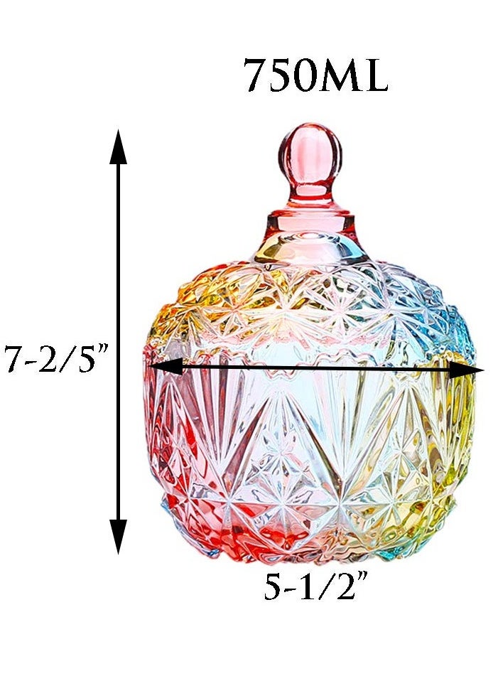 1Pc Colorful Glass Storage Jar with Lid Candy Cookie Jar Jewelry Box Buffet Jar Biscuit Containers 750ml / 26oz