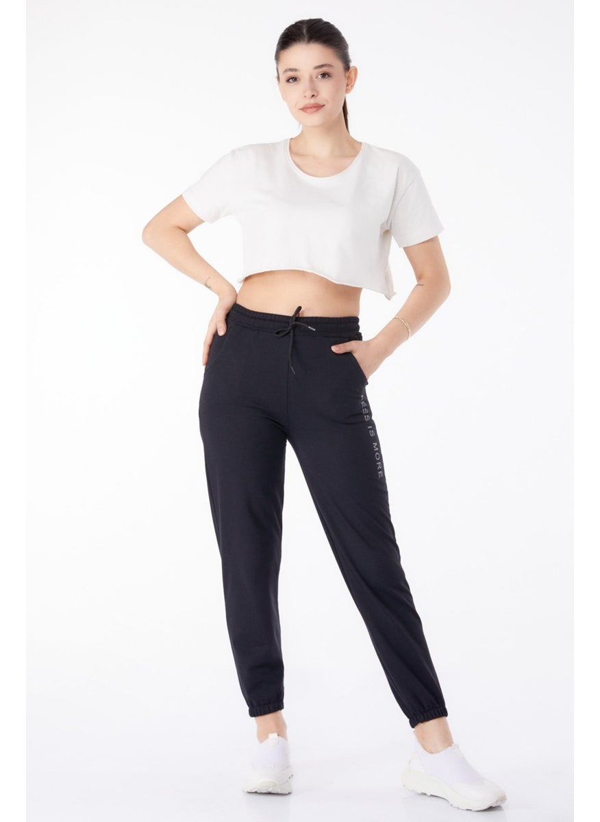 Plain Mid Women's Black Sweatpants - 25327