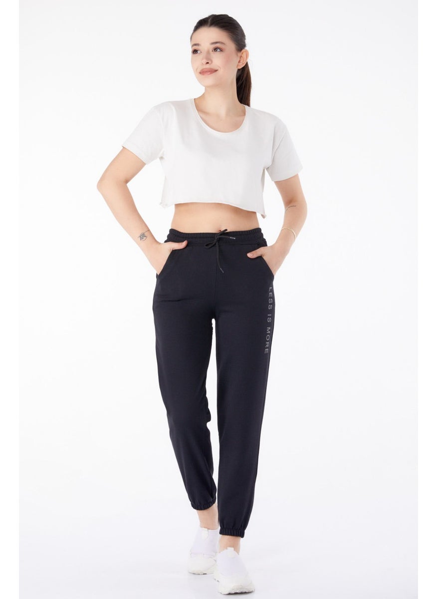 Plain Mid Women's Black Sweatpants - 25327