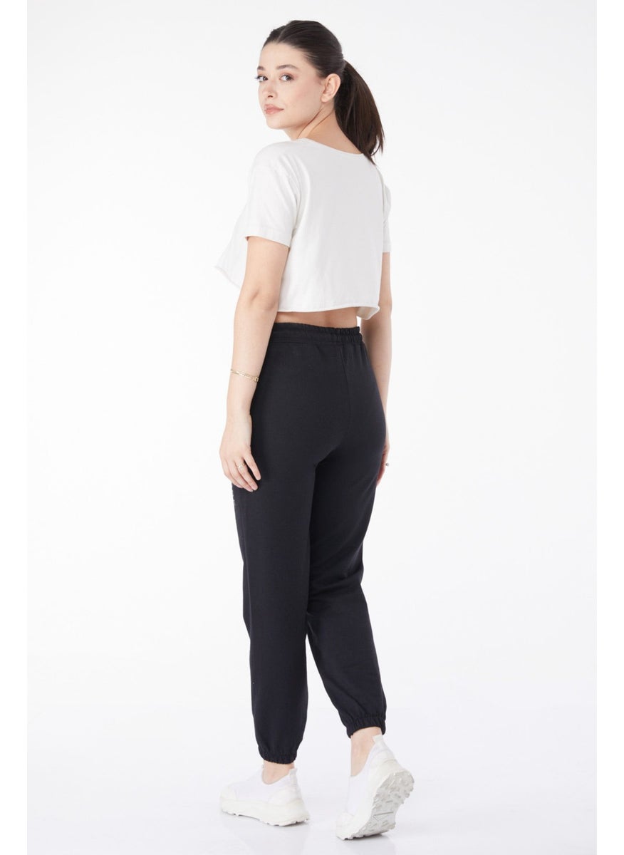 Plain Mid Women's Black Sweatpants - 25327