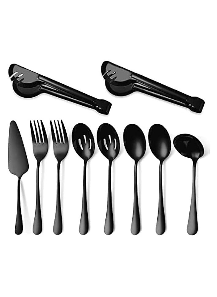 tainless Steel Serving Utensils,10PCS Large Serving Spoon Set,Slotted Serving Spoons,Serving Spoons,Serving Forks,Serving Tongs,Buffet Catering Serving Spoons Fork