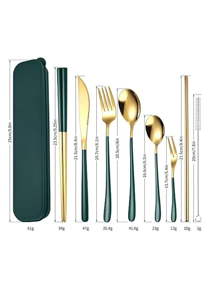 Portable Reusable Cutlery Set, Travel Utensils Set with Case, Stainless Steel Flatware Set Including Knife Fork Spoon Chopsticks Straws Brush, Dishwasher Safe