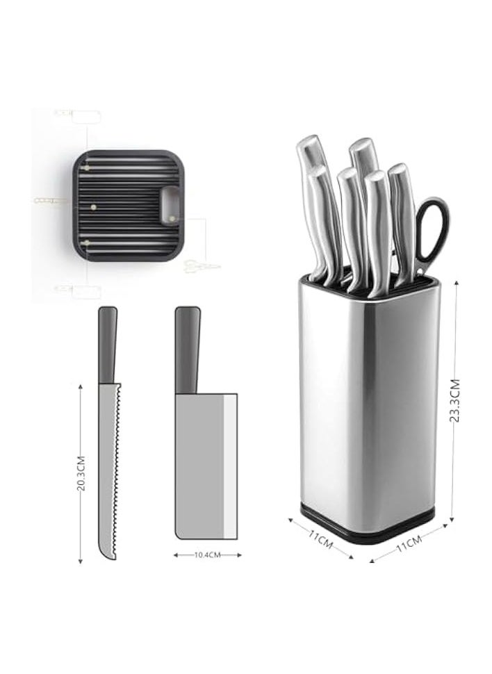 Stainless Steel Universal Knife Block Holder,With Scissors-Slot,Knife Holder For Kitchen Counter,Holder Counter-Top Storage,Knife Storage Organizer,Kitchen Utensils Organizer For Counter-Top