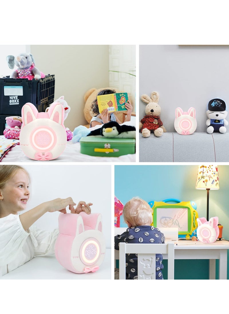 Bunny Plush Alarm Clock Night Light, Cute Stuffed Animal with LED Display Clock and Adjustable Light, Ideal Gift for Kids, Teens, Girls, Women, Kawaii Birthday Present