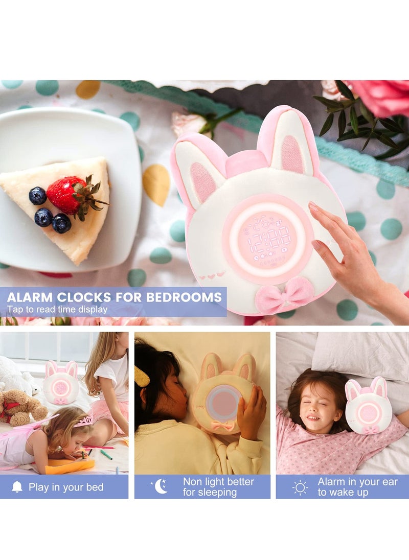 Bunny Plush Alarm Clock Night Light, Cute Stuffed Animal with LED Display Clock and Adjustable Light, Ideal Gift for Kids, Teens, Girls, Women, Kawaii Birthday Present