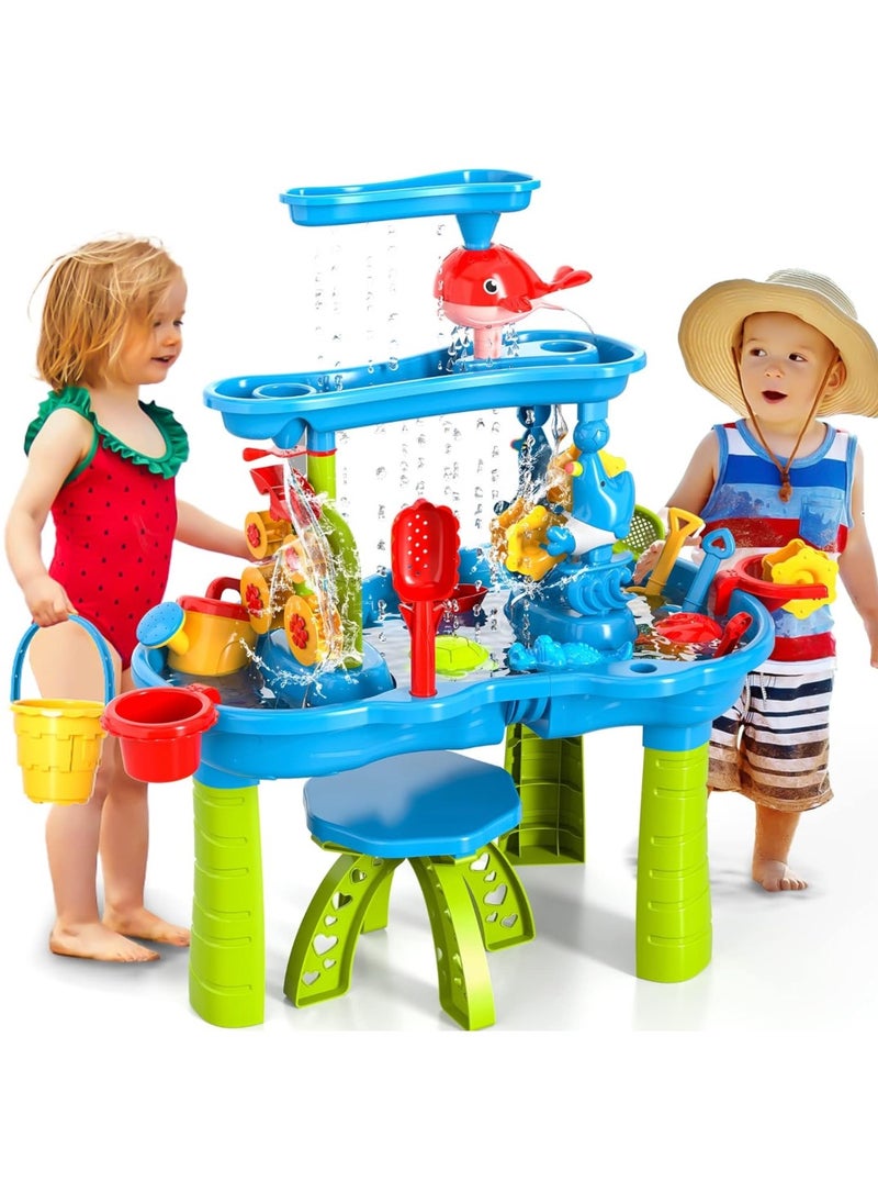 Remy Belle Sand and Water Table Toy for Kids, 3 Tier Outdoor Water Sand Table, Kids Water Play Table