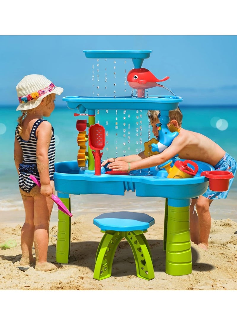 Remy Belle Sand and Water Table Toy for Kids, 3 Tier Outdoor Water Sand Table, Kids Water Play Table