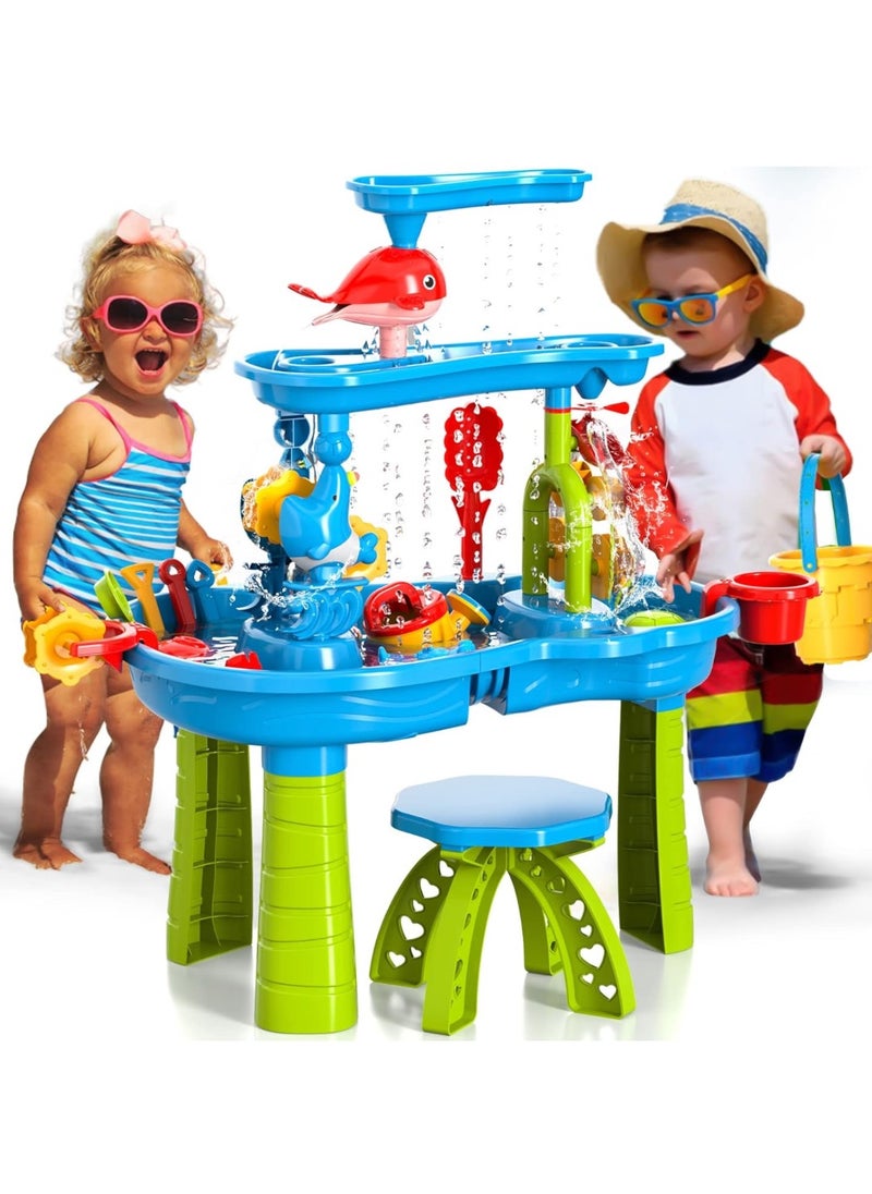 Remy Belle Sand and Water Table Toy for Kids, 3 Tier Outdoor Water Sand Table, Kids Water Play Table