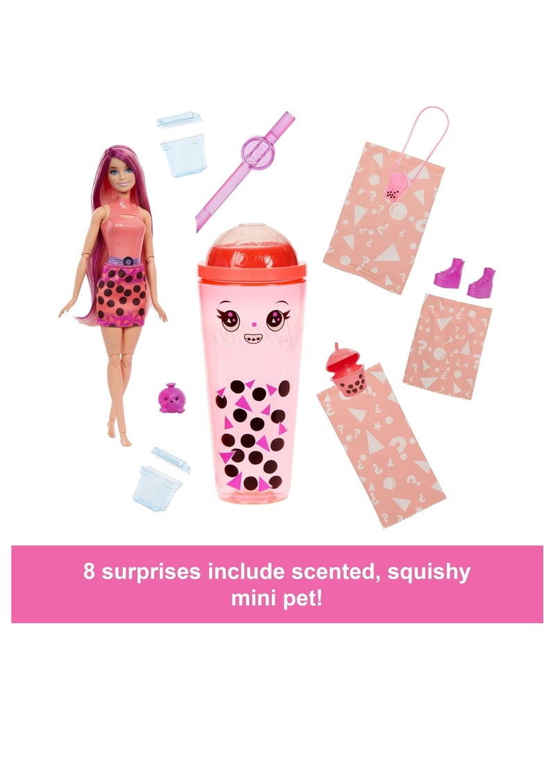 Pop Reveal Pink Wick Blonde Doll with Tumbler Wizard Mochi Bubble Tea with Ice Cubes Reveal Clothes, Pets and Surprise Accessories, Toy +3 Years Old