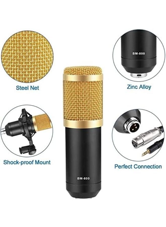 BM800 Condenser Microphone Mic Set with V8 Audio Mixer Sound Card Microphone Stand and Double Layer Pop Filter for Live Streaming Gaming Voice Recording Singing Smule Star Maker