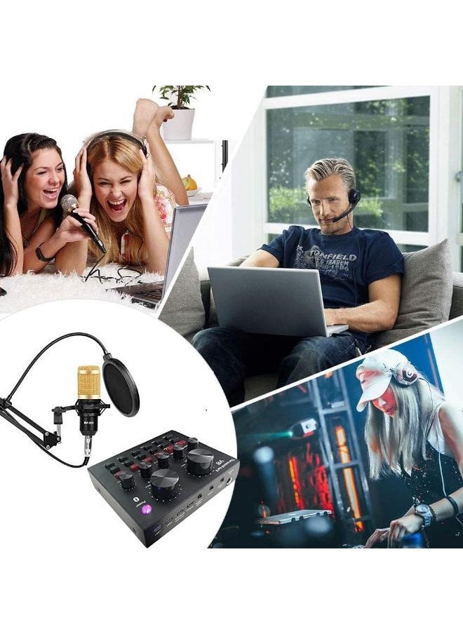 BM800 Condenser Microphone Mic Set with V8 Audio Mixer Sound Card Microphone Stand and Double Layer Pop Filter for Live Streaming Gaming Voice Recording Singing Smule Star Maker