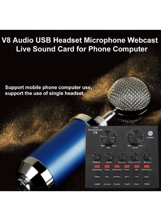 BM800 Condenser Microphone Mic Set with V8 Audio Mixer Sound Card Microphone Stand and Double Layer Pop Filter for Live Streaming Gaming Voice Recording Singing Smule Star Maker