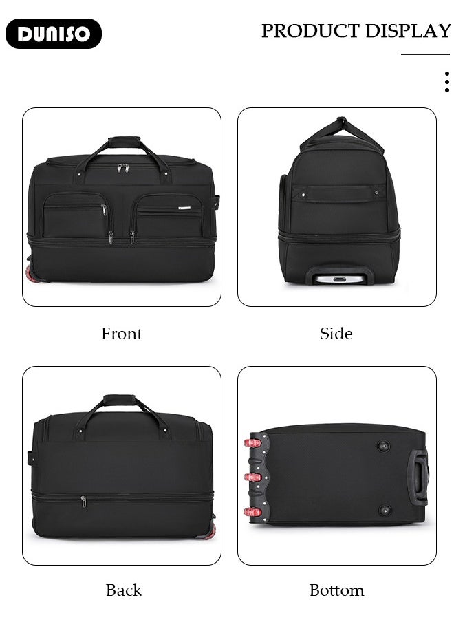 Rolling Duffle Bag, Rolling Garment Bags for Travel,Carry-On Bag Large Capacity Travel Handbag with Adjustable Pull Rod,Expandable Waterproof Weekend Luggage Bag for Unisex,Suits for School, Work, Business Trips