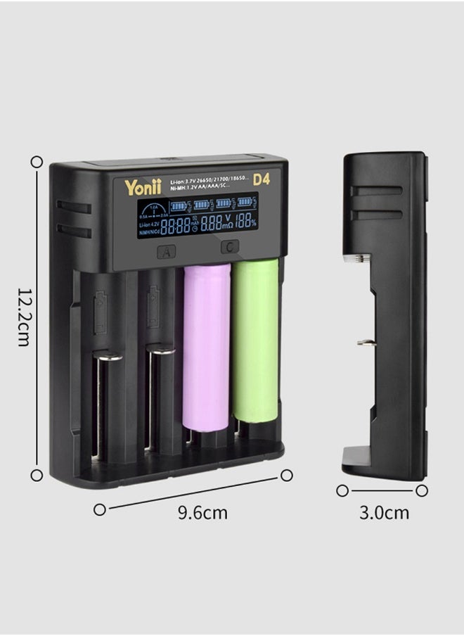 4-Slot D4 LCD Battery Charger With USB Cable Black/Silver