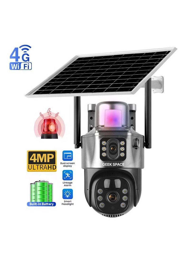 Dual Lens Alarm Linkage 4MP Solar Cell Powered Wifi PTZ Camera Outdoor Wireless Closed-Circuit Television 4G SIM Card Solar Camera Security Camera Home Monitoring Camera Commercial Monitoring Camera CCTV Camera HS01 4G