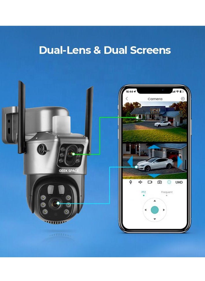 Dual Lens Alarm Linkage 4MP Solar Cell Powered Wifi PTZ Camera Outdoor Wireless Closed-Circuit Television 4G SIM Card Solar Camera Security Camera Home Monitoring Camera Commercial Monitoring Camera CCTV Camera HS01 4G