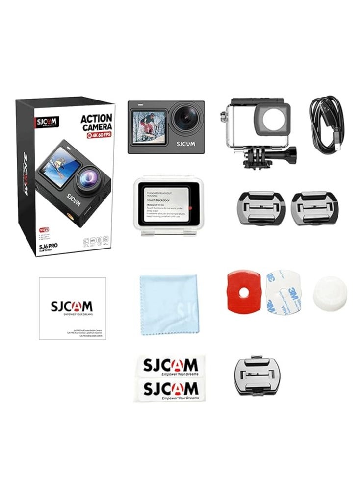 SJCAM SJ6 PRO Dual Screen Action Camera | 4K60fps/24MP | 6axis gyro | 165° Ultra Wide | 9:16 Vertical Screen | 8X Zoom | Time-Lapse, Slow Video, Car Mode, Interval Shooting | Black