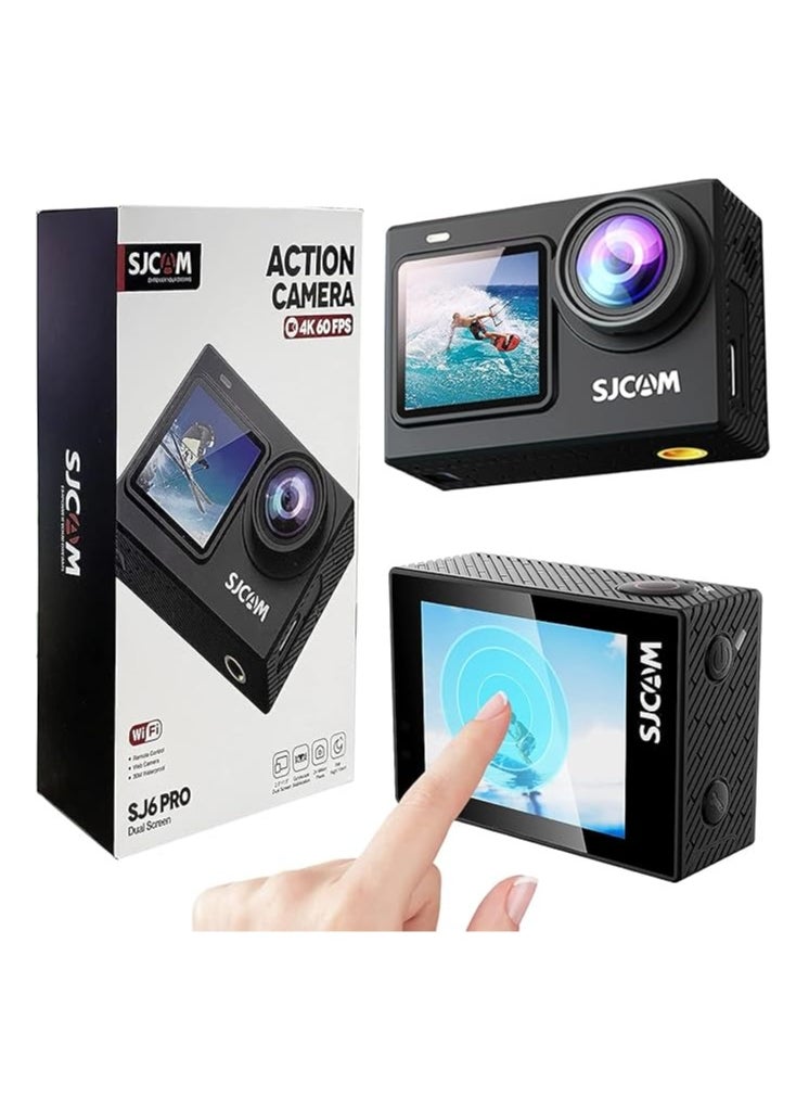 SJCAM SJ6 PRO Dual Screen Action Camera | 4K60fps/24MP | 6axis gyro | 165° Ultra Wide | 9:16 Vertical Screen | 8X Zoom | Time-Lapse, Slow Video, Car Mode, Interval Shooting | Black