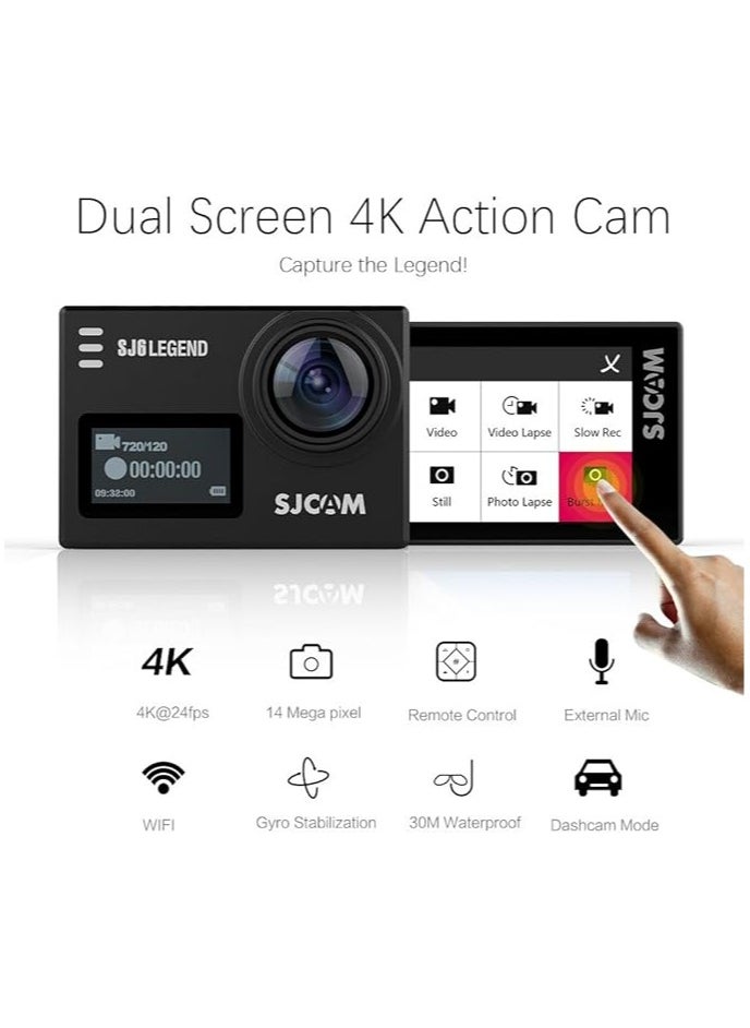 SJCAM SJ6 Legend 4K WiFi Action Camera Waterproof Dual Screen Sport Camera Underwater 2.0 Touchscreen/ 0.9 Front LCD Screen Wide Angel Gyro Stabilization