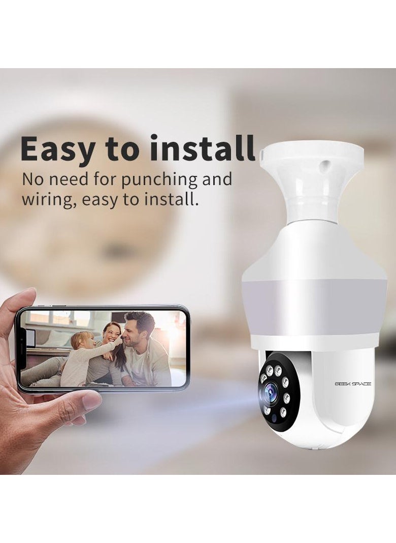 GEEK SPACE 3MP WIFI Dual lens Bulb Camera, CM-D211EM, Full Color Night Vision, 2 Way Audio, Motion Detection, Motion Tracking, PTZ Control, 24/7 Recording