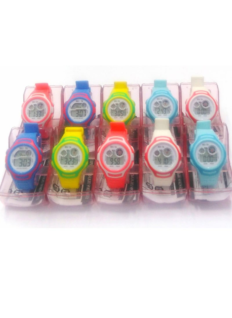 Children Colourful Kids Digital  Watches, Set of 10, Mixed Colours