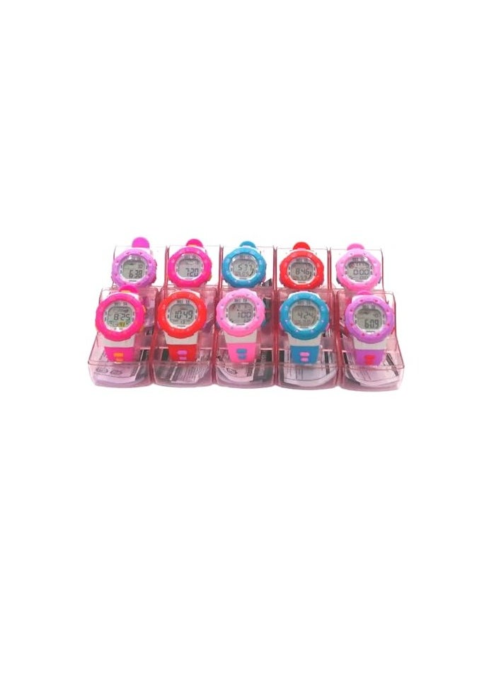 Colourful Digital Children Watches, Set of 10, Assorted Colours