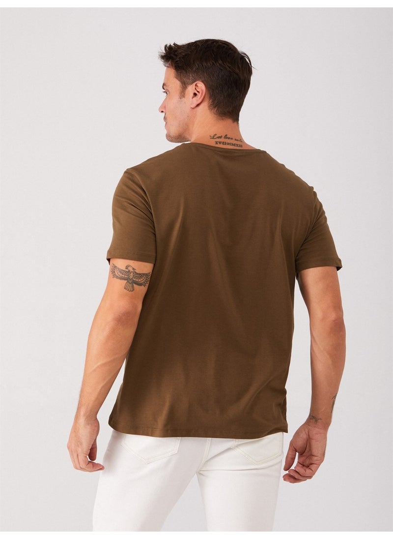 Khaki Men's Slim Fit Crew Neck Tshirt