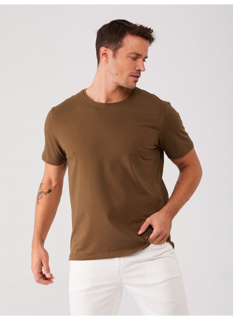 Khaki Men's Slim Fit Crew Neck Tshirt