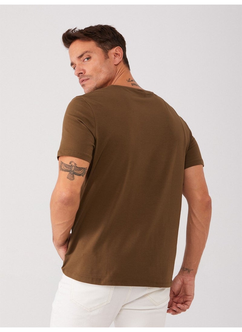 Khaki Men's Slim Fit Crew Neck Tshirt